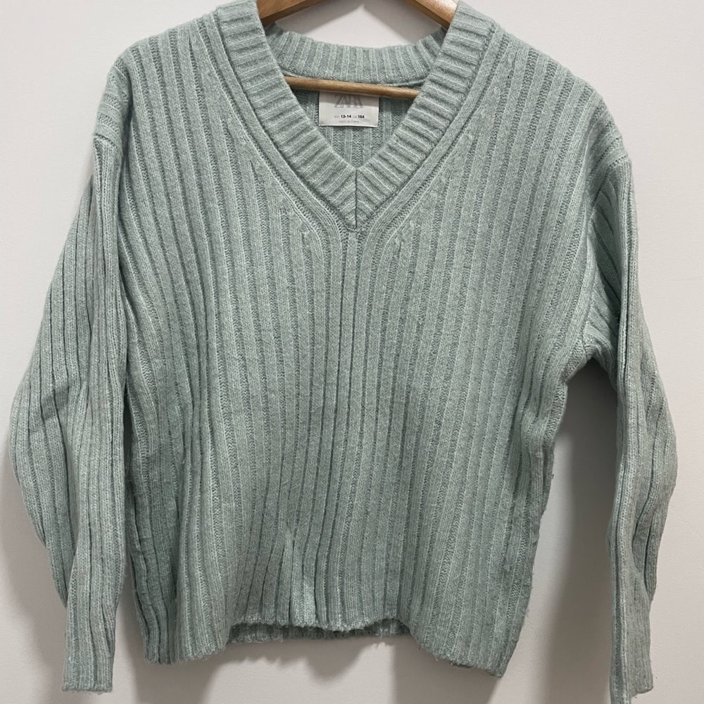 Zara Girls V-neck Super Soft Sweater Icy Blue